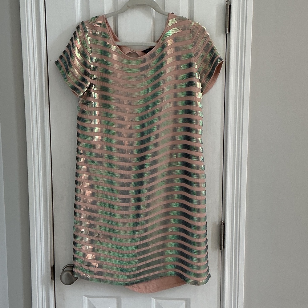 NWT French Connection “Fast Eden” Sequin Stripe Short Sleeve Dress